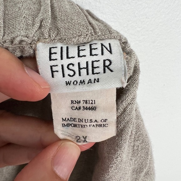 VINTAGE - Eileen Fisher Woman 2X Linen Wide Leg Cropped Pant Taupe Elastic Waist - Picture 3 of 9